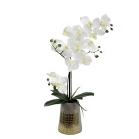 Orchidee wei&szlig;e Bl&uuml;te -Topf konisch gold/grau -...