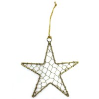 Metalll Stern mit Draht zum aufh&auml;ngen - gold - S